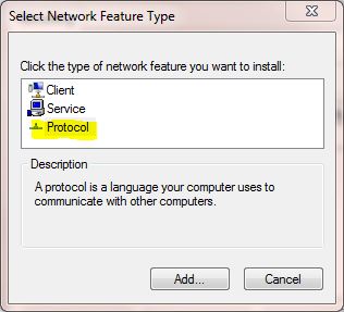 Ethernet Protocol on Network Connection Select Properties Click On Install Click On